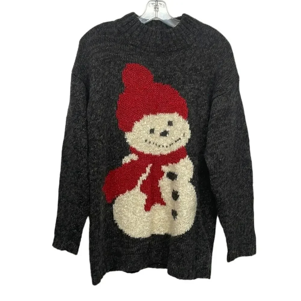 Vintage 1998 Heirloom Collectibles Gray Snowman Sweater Size Medium (M)